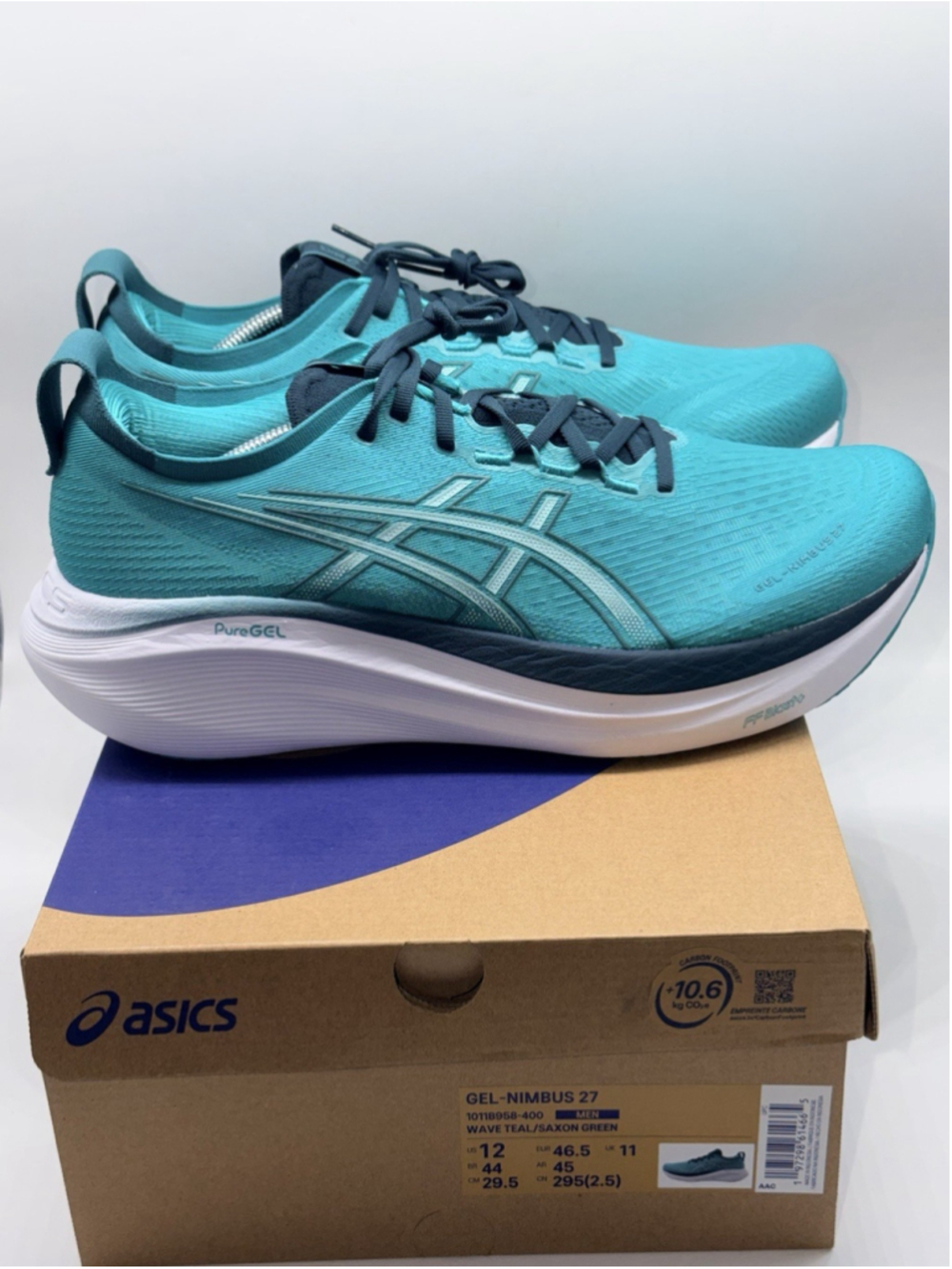 ASICS Gel-Nimbus 27 Men’s 12 Wave Teal Saxon Green 1011B958-400 w/ Box